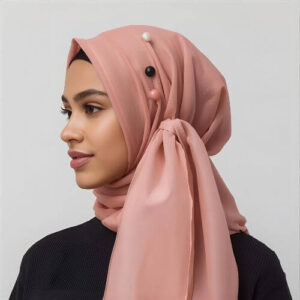 A lightweight chiffon fabric that drapes gracefully, offering a soft and airy appearance with a subtle flow, ideal for both casual and formal occasions.