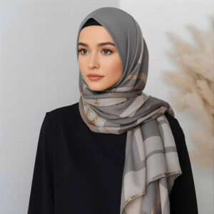 A modern and modest style where the hijab is wrapped around the head, with part of the shoulder and neck exposed. This look is trendy yet simple, perfect for casual outings.