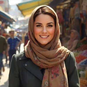 kate middleton wearing a brown hijab in the city, demonstrating the versatility of cotton hijab fabrics for a sophisticated look.