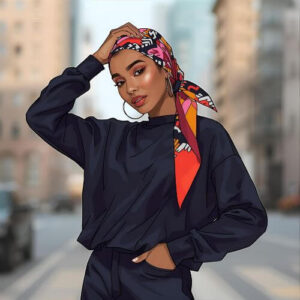 The hijab is tied in a knot to the side, offering a more relaxed and creative twist on a classic look. This style is playful, adding a touch of personality to the ensemble.